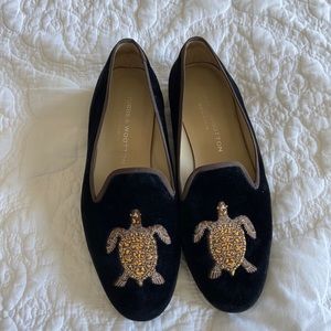 Black velvet Stubbs and Wooton Turtle Loafers